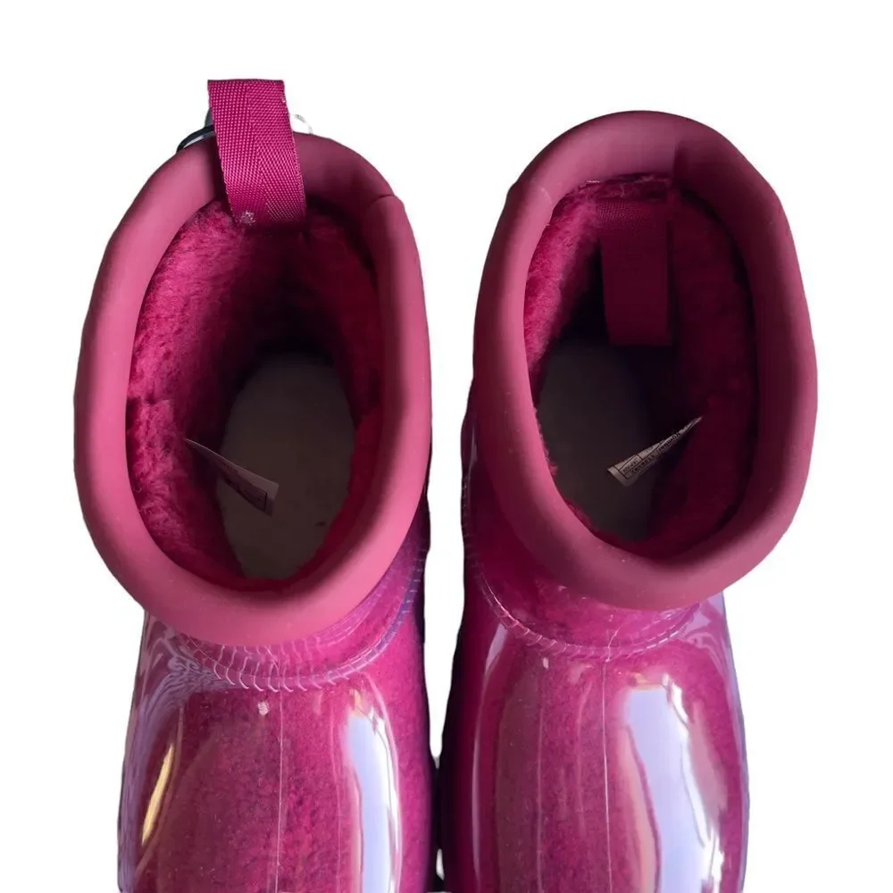 NWOT Koolaburra Pink Clear Covered Waterproof Boots Size 7
